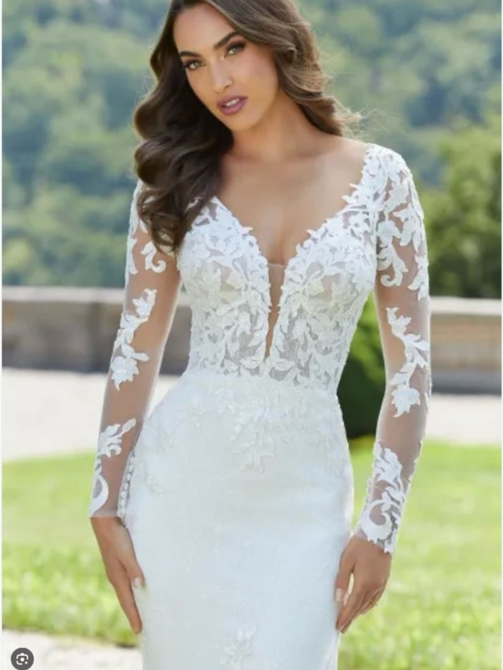 Mori Lee Ivory Lace Plunge V-Neck Long Sleeve Bridal Gown wedding dress size 10